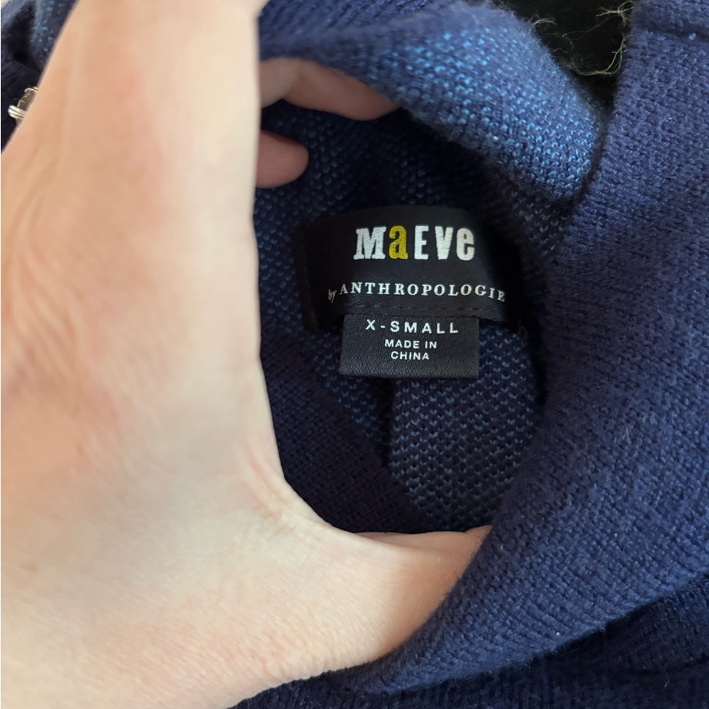 Maeve Anthropologie Navy and Bright Blue Striped Turtleneck Sweater, size XS - Picture 5 of 6